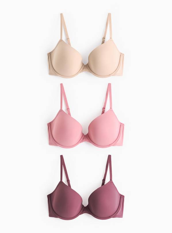 Cream, Pink & Burgundy T-Shirt Bras 3 Pack 32C